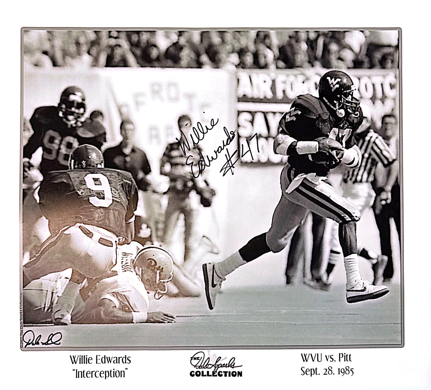 Willie Edwards “Interception” WVU vs Pitt Signed - 24x20 Print, Mat & Frame