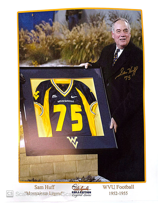 Sam Huff #75 “Mountaineer Legend” Holding Jersey 20x24 Signed - Print, Mat & Frame - Limited Stock