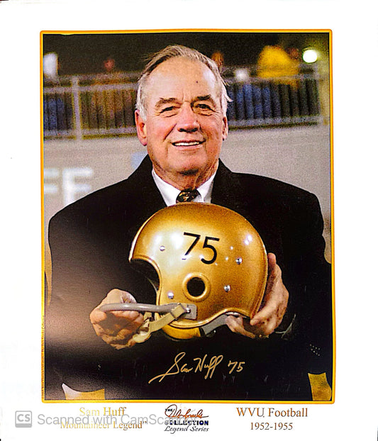 Sam Huff #75 “Mountaineer Legend” Holding Helmet 20x24 Signed - Print, Mat & Frame - Limited Stock