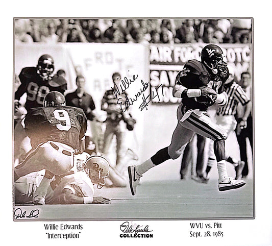 Willie Edwards “Interception” WVU vs Pitt Signed - 24x20 Print, Mat & Frame
